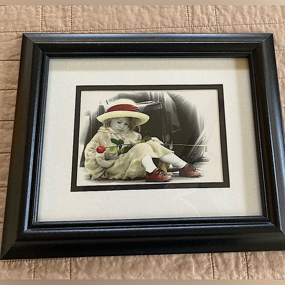 Kim Anderson - Little Girl with red rose picture with black frame and matting - Picture 5 of 5